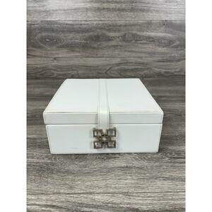 Global Views Aarhus Box White Leather With Silver Accent